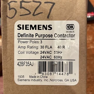Buy NEW Siemens Definite Purpose Contactor #42BF35AJ, 30A, 3 Pole, 24V Coil • 39.99$