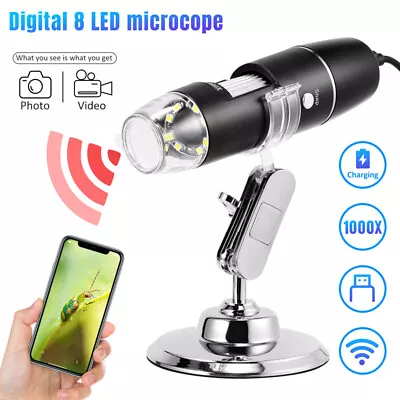 Buy 500X-1600X 8 LED USB Zoom Wifi Digital Microscope Hand Held Biological Endoscope • 22.19$