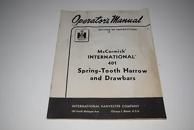 Buy International Harvester McCormick 401 Spring-tooth Harrow & Drawbars Manual • 10$