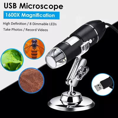 Buy 1600X 8LED USB Digital Microscope Magnifier Camera Microscope 1080P L8V1 • 14.99$