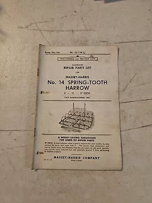 Buy Vintage 1952 Massey-Harris 15 Spring Tooth Harrow Repair Parts List  • 13.95$