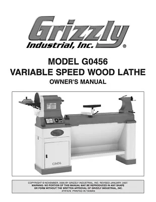 Buy Owner’s Manual Instructions Grizzly Variable Speed Wood Lathe Model G0456 • 18.95$