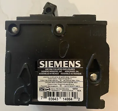 Buy Siemens Q250 2-Pole 50-Amp 120/240V Plug-In Circuit Breaker Loose/No Box • 37$