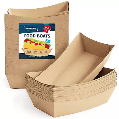 Buy Food Boats (250 Pack) 3LB Brown Paper Food Trays Leakproof & Freezer Safe Car... • 54.18$