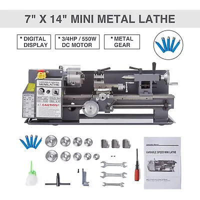 Buy Mini Metal Lathe 7  X 14  2250 RPM 550W Digital Display Metal Gear W/ 5 Tools • 518.44$