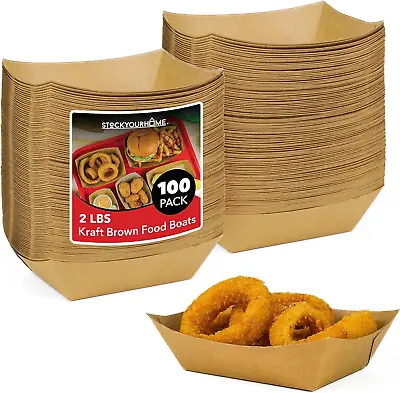 Buy 100 Pack 2-Lb Brown Kraft Paper Food Trays, Heavy-Duty Paper Food Boat, Disposab • 15.28$