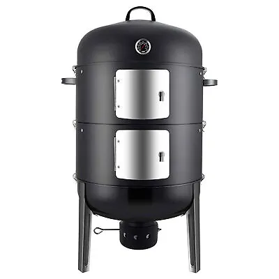 Buy Realcool 20 Inch Vertical Heavy Duty Steel Charcoal Outdoor Smoker Grill, Black • 149.89$