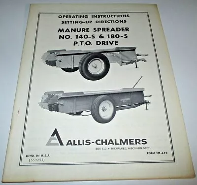 Buy Allis Chalmers 140-S 180-S Manure Spreader Set-Up & Operators Manual ORIGINAL! • 11.84$