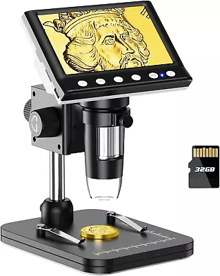 Buy 4.3  Coin Microscope, IPS Digital Microscope For Adults, Coin Magnifier With 8 L • 50.91$