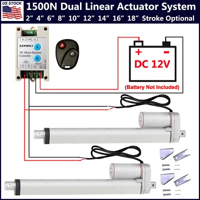 Buy 2 Linear Actuators 1500N 12V DC Electric Motor W/ Controller Switch Auto Lift DO • 143.99$