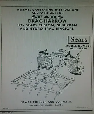 Buy Sears 3-Point Spike Tooth Harrow Implement Lawn Garden Tractor Owners Manual • 28.49$