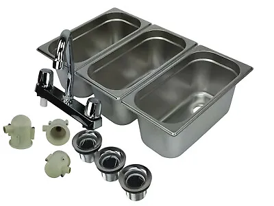 Buy Concession Sink 3 Compartment Portable Food Truck 3 Small W/ Faucet Drain Traps • 108.99$