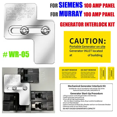 Buy Generator Interlock Kit For Siemens 100 Amp Panel Murray 100 Amp LISTED Panels • 42.99$
