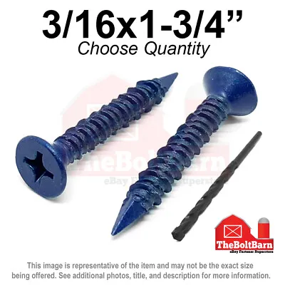 Buy 3/16x1-3/4  Flat Head Phillips Piercing Point Concrete Screws Masonry Blue • 14.96$