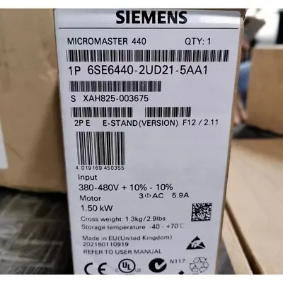 Buy New Siemens MICROMASTER440 Without Filter 6SE6440-2UD21-5AA1 6SE6 440-2UD21-5AA1 • 375.02$