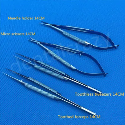 Buy 4pcs Titanium Microsurgical Instruments Kit Scissors Needle Holder Forceps 14cm  • 52.82$