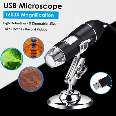 Buy 8LED 1600X USB Digital Microscope Magnifier Camera 1080P W/ Stand Black L8V2 • 15.99$