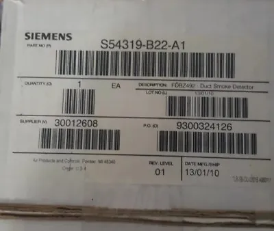 Buy Siemens Duct Smoke Detector FDBZ492 S54319-B22-A1 FIRE ALARM • 187$