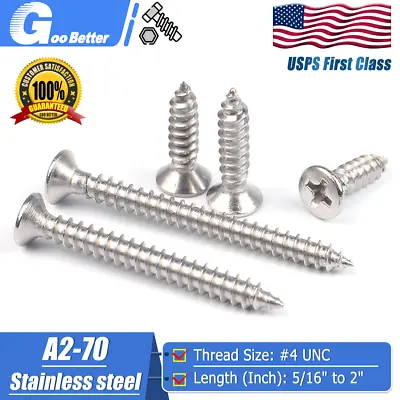 Buy #4 UNC Phillips Flat Head Self Tapping Sheet Metal Screws A2-70 Stainless Steel • 6.69$