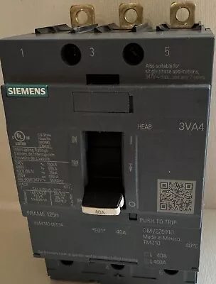 Buy Siemens 3VA4140-6ED34-0AA0 3 Pole 40 Amp Circuit Breaker *H Frame • 249.99$