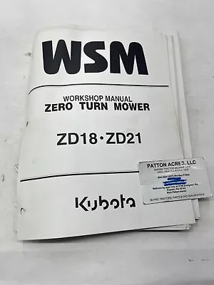 Buy Work Shop Manual For Kubota Zero Turn Mower Model ZD18 And ZD21 • 38$