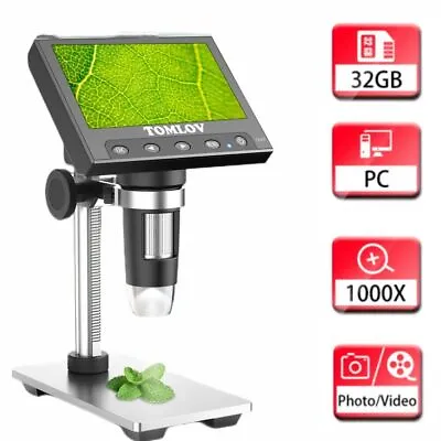 Buy TOMLOV 1000X Error Coin Microscope With Screen 4.3  LCD Digital Magnifier Camera • 49$