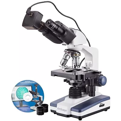 Buy AmScope 40X-1000X LED Lab Binocular Compound Microscope + 1.3MP Camera • 354.99$