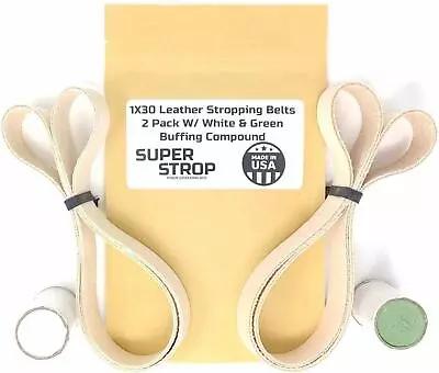 Buy 1X30 Leather Honing Polishing Belts 2 Pack With White & Green Buffing Compounds • 29.99$