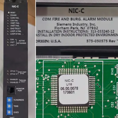 Buy Siemens Nic-c 500-033240 Network Interface Card Fire Alarm Tested 100% Black • 85$