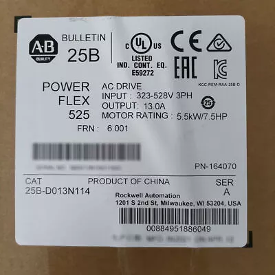 Buy 25B-D013N114 Allen-Bradley PowerFlex 525 5.5kW 7.5Hp AC Drive • 1,025$
