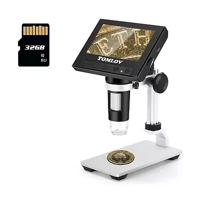 Buy TOMLOV Coin Magnifier 1000X 4.3'' LCD Digital Microscope With Screen Photo Video • 55$