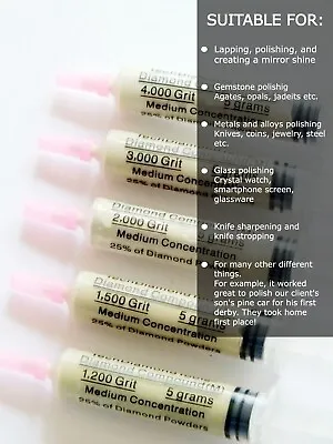 Buy Diamond Paste Kit 5 Syringes 1200 1500 2000 3000 4000 Grit (M) 25% Concentration • 49.79$