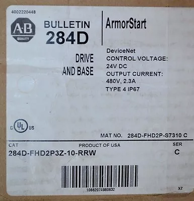 Buy New Allen Bradley Armorstart Motor Starter Controller 284d-fhd2p3z-10-rrw 480v • 999.99$