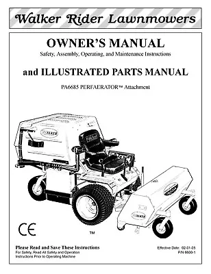 Buy Operator & Parts Maint Manual Walker Rider PA6685 PERFAERATOR Attach Mower 6600- • 7.24$