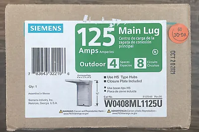 Buy Siemens 125 Amp Outdoor 4-Space 8-Circuit Main Lug  EQ Aluminum Bus NEMA 3R NEW • 49.95$