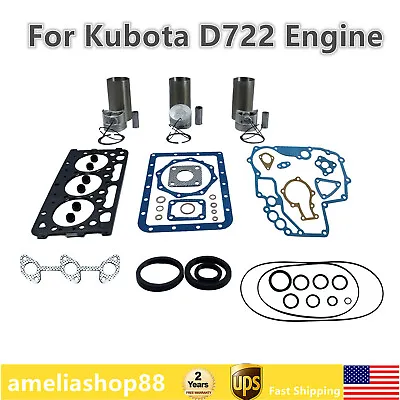 Buy Brand New Overhaul Rebuild Kit Customized For D722 Kubota Engine Repair Parts • 194.51$