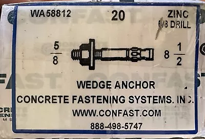 Buy (20) Concrete Wedge Anchor Bolts 5/8 X 8-1/2  Zinc Includes Nuts & Washers • 82$