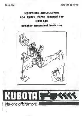 Buy McConnel Kubota Tractor Mounted Backhoe KMS180 MS180 Operators Manual With Parts • 25.11$
