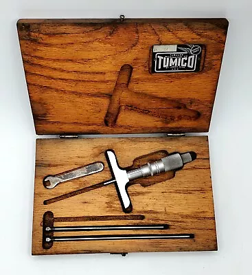 Buy Tumico Depth Micrometer Set .001  Grad, 0-3  Range, 2 ½  Base In Wood Case – USA • 54.95$