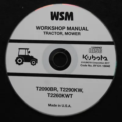Buy Genuine Kubota T2090br T2290kw T2260kwt Workshop Lawn Tractor Service Manuals Cd • 40.96$
