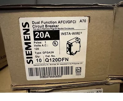 Buy 10 Pack Siemens Q120dfn Plug-on Dual Fuction Afc/gfci Gfi Circuit Breakers New • 400$
