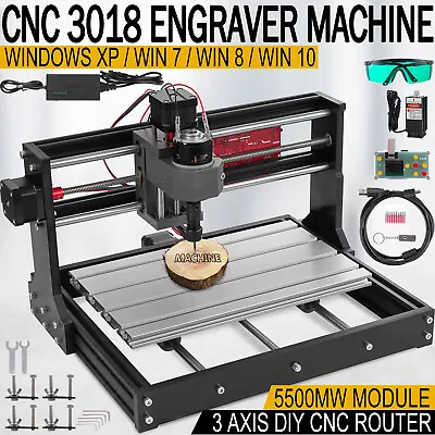 Buy 3018 Pro CNC Machine Router 3Axis Engraving Wood Carving DIY + 5500mw Laser Head • 235.90$
