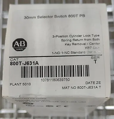 Buy NEW ALLEN BRADLEY 800T-J631A 3-position, 30mm Selector Switch - FREE SHIP • 69.68$