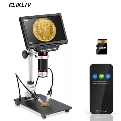 Buy Elikliv 7'' Digital Microscope 10-1300X 16MP 1080P USB Coin Magnifier With Light • 79.52$