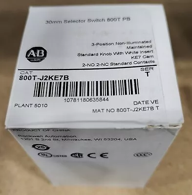 Buy NEW ALLEN BRADLEY 800T-J2KE7B Selector Switch 2NO/2NC 3-Pos Maintained FREE SHIP • 50$