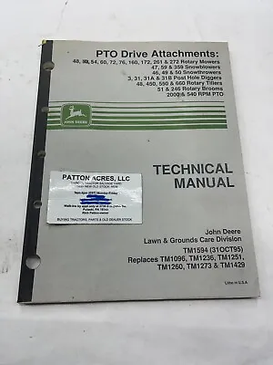 Buy Technical Manual For John Deere PTO Drive Attch 48 50 54 60 72 76  160 172 261 • 20$