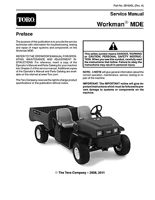 Buy TORO Workman MDE Electric SERVICE Manual Coil Bound Printed  • 18.95$
