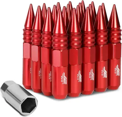 Buy 20Pcs M12 X 1.25 7075-T6 Aluminum 107Mm Spiked End Lug Nut W/Socket Adapter (Red • 102.92$