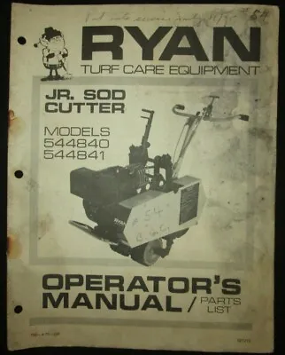 Buy Ryan JR. Sod Cutter Model 544840 & 544841 Operators Manual Parts List Original • 14.83$