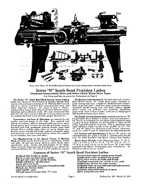 Buy 200 1931 Lathe Manual South Bend No. 200 Belt Motor Driven Series N 1931 • 19.37$